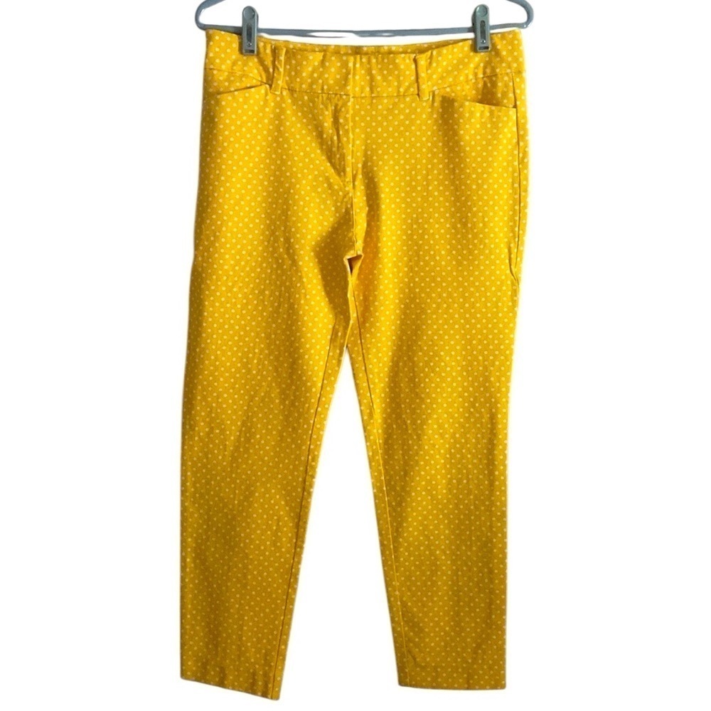 New York & Company Pastel Butter Yellow Polka Dotted Cotton Pants Size 10